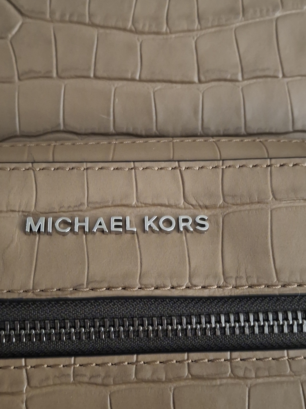 Michael Kors Taupe Croc-Embossed Leather Backpack - Picture 2 of 7